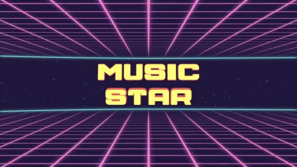 Music Star Title Animated Retro Futuristic 80s 90s Style (en inglés). Cuadrados de animación y fondo retro — Vídeos de Stock