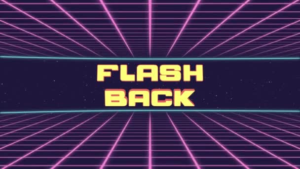 Flash Back Titel Animerad Retro Futuristisk 80-tals 90-tals stil. Animation torg och retro bakgrund — Stockvideo