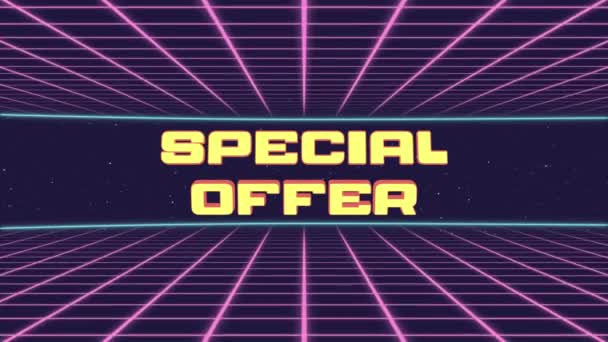 Special Offer Title Animated Retro Futuristic 80s 90s Style. Animační čtverce a retro pozadí — Stock video