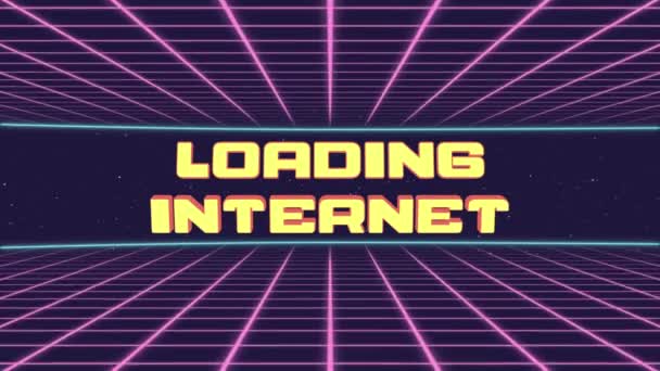 Laddar Internet Titel Animerad Retro Futuristisk 80-tals 90-tals stil. Animation torg och retro bakgrund — Stockvideo
