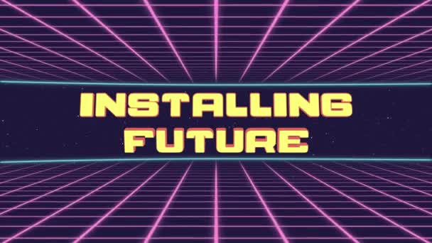 Εγκατάσταση του μελλοντικού τίτλου Animated Retro Futuristic 80s Style. Κινούμενα σχέδια και ρετρό φόντο — Αρχείο Βίντεο