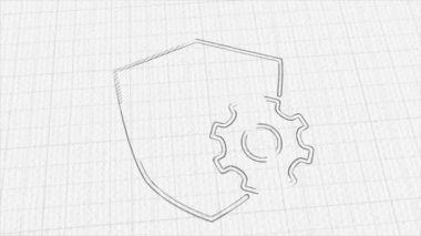 Shield with settings gear icon with color drawing effect. Doodle animation. 4K