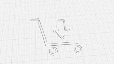 Renk çizim efektli alışveriş arabası simgesi. Karalama animasyonu. 4K