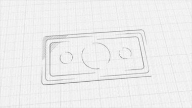 Renk çizim efektli banknot dolar simgesi. Karalama animasyonu. 4K