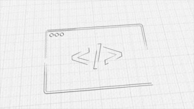 Code browser icon with color drawing effect. Doodle animation. 4K