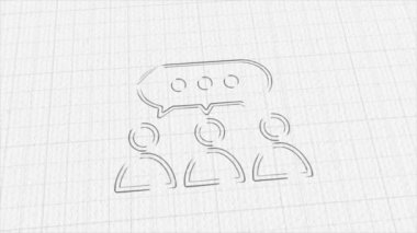 People group with bubble speeche icon with color drawing effect. Doodle animation. 4K