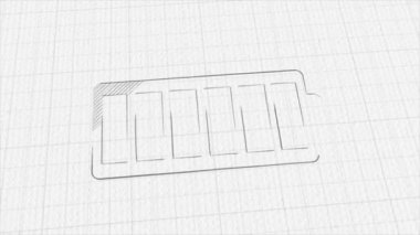Renk çizim efektli pil simgesi. Karalama animasyonu. 4K