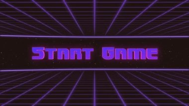 Oyun Başlığı Canlandırılmış Retro Futuristik 80 'ler 90' lar Tarzı. Canlandırma kareleri ve geçmişe dönük arkaplan