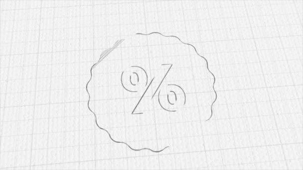 Round frame percent icon with color drawing effect. Doodle animation. 4K — Stock Video