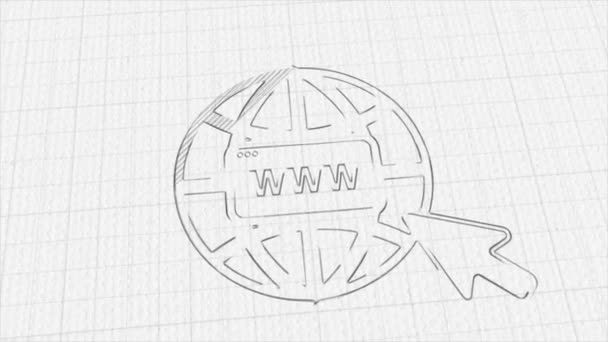 World wide web concept globo ícone com efeito de desenho a cores. Animação Doodle. 4K — Vídeo de Stock