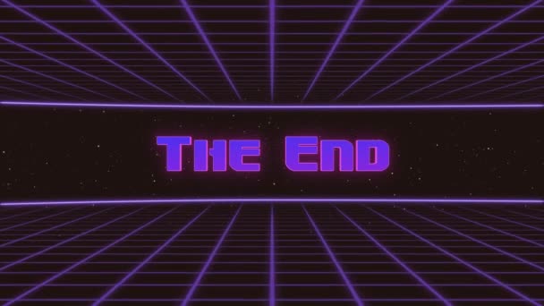 The End Title Animated Retro Futuristic 80s 90s Style (en inglés). Cuadrados de animación y fondo retro — Vídeo de stock