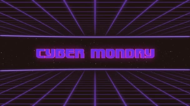 Cyber Monday Título Animated Retro Futuristic 80s 90 Estilo. Quadrados de animação e fundo retro — Vídeo de Stock