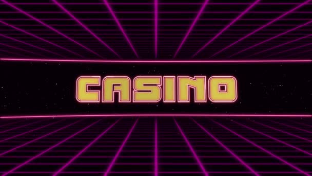 Casino Titel Animated Retro Futuristische 80s 90s Stijl. Animatie pleinen en retro achtergrond — Stockvideo