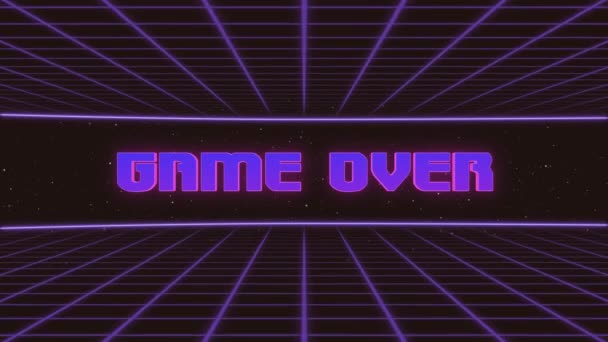 Game Over Title Animerad Retro Futuristisk 80-talsstil. Animation torg och retro bakgrund — Stockvideo