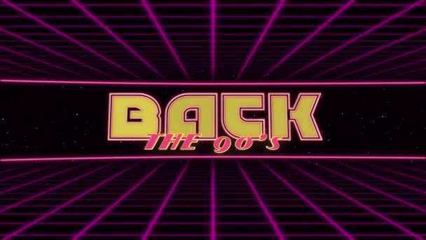 Back to the 90s Title Animated Retro Futuristic 80s 90s Style. Animation squares and retro background — Vídeo de stock