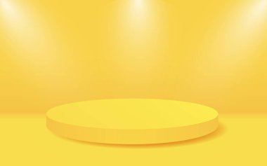 Sarı arka planda izole edilmiş yuvarlak sahne podyumu.