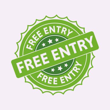 Beyaz arka planda izole edilmiş ücretsiz giriş kauçuk damgası. Grunge yuvarlak mühür ile metin, mürekkep dokusu ve sıçrama ve lekeler