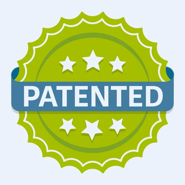 Patenterad etikett vektor ikon. Platt tecknad rosett band med patent textsymbol. Immaterialrättsligt skyddat grönt — Stock vektor