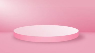 Boş yuvarlak podyum, kaide ya da platform ışıklarla aydınlatılmış. Dijital 3D animasyon. 4k