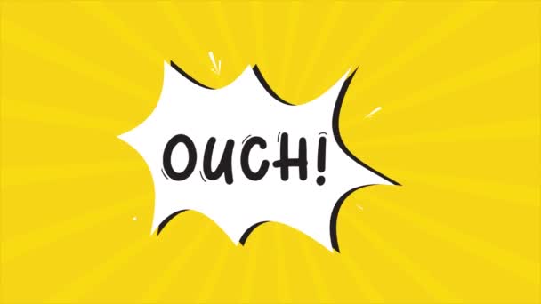 コミック ストリップのアニメで Ouch という言葉が登場する 黄色と半音の背景 星形効果 — ストック動画