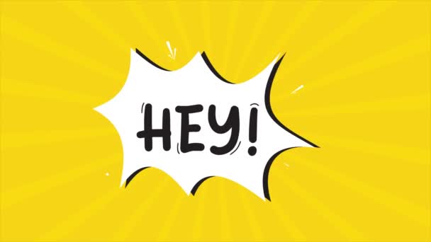 Мультипликационная Анимация Комиксов Словом Hey Appearing Желтый Полутоновый Фон Эффект — стоковое видео