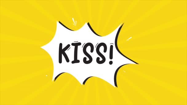 Comic Strip Cartoon Animation Word Kiss Appearing Yellow Halftone Background — Stock Video