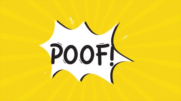 コミック ストリップのアニメで Poof という言葉が登場する 黄色と半音の背景 星形効果 — ストック動画
