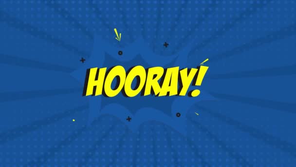 Карикатура Комікси Являється Слово Hooray Блакитний Напівтоновий Фон Ефект Форми — стокове відео