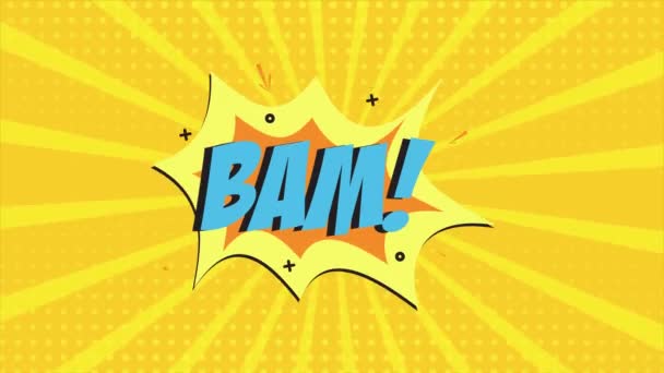 Ein Comic Zeichentrickfilm Dem Das Wort Bam Vorkommt Gelber Und — Stockvideo