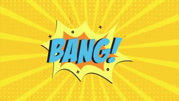 Ein Comic Zeichentrickfilm Dem Das Wort Bang Vorkommt Gelber Und — Stockvideo