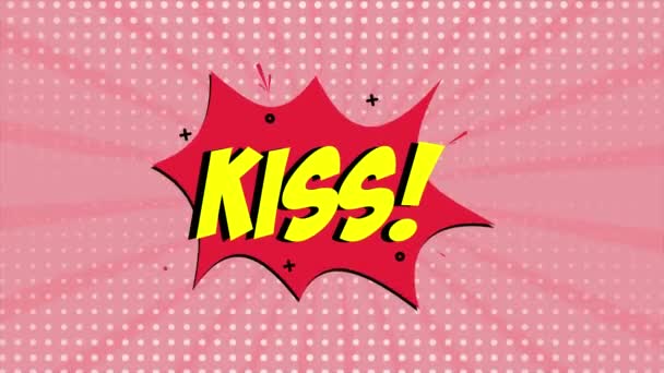 Comic Strip Cartoon Animation Word Kiss Appearing Red Halftone Background —  Stock Video © konkogetty #573701006