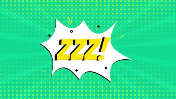 漫画漫画漫画动画片中出现了 Zzz 这个词绿色和半色调背景 星形效果 — 图库视频影像