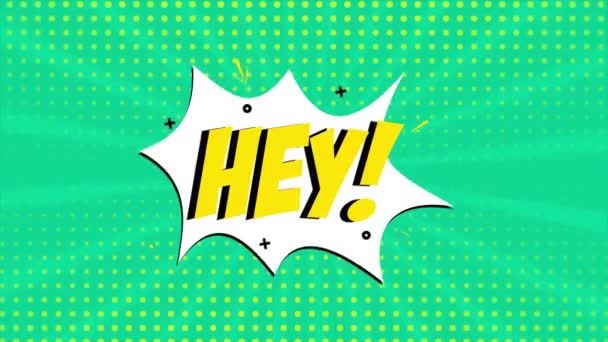 Мультипликационная Анимация Комиксов Словом Hey Appearing Зеленый Полутоновый Фон Эффект — стоковое видео