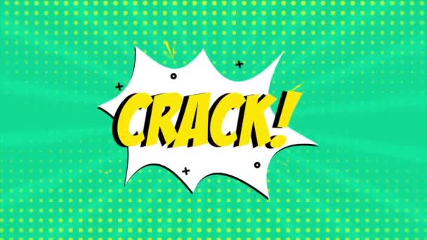 Мультипликационная Анимация Комиксов Словом Crack Зеленый Полутоновый Фон Эффект Формы — стоковое видео