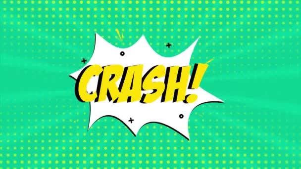 Мультипликационная Анимация Комиксов Словом Crash Зеленый Полутоновый Фон Эффект Формы — стоковое видео