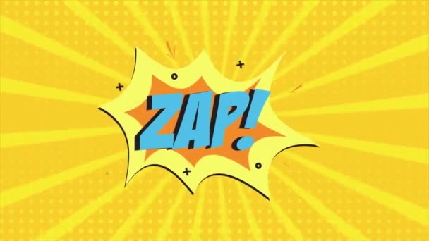 Comic Strip Cartoon Animation Word Zap Appearing Yellow Halftone Background — Stock Video