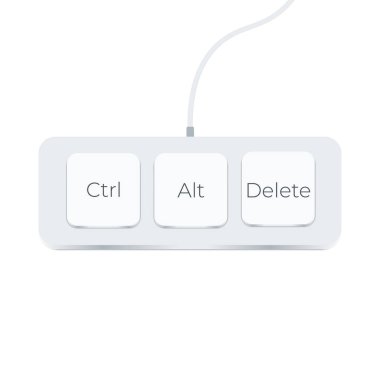 Ctrl, Alt ve Del beyaz arka plan üzerinde. düz tarzı. web sitesi tasarımı, logo, uygulama, Ui için klavye kısayol simgesi. bilgisayar simgesini düzeltmek için üç düğme. Ctrl, Alt ve Del Klavye düğme konsepti