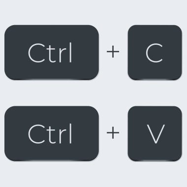Ctrl C ve Ctrl V bilgisayar klavye tuşları. Masaüstü arayüzü. Web simgesi. Vektör stok illüstrasyonu