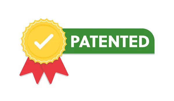 Patenterad Etikett Vektor Ikon Platt Tecknad Rosett Band Med Patent — Stock vektor