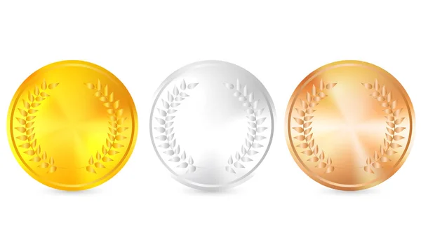 Gold Silber Und Bronzemedaillen Mit Dem Bild Eines Lorbeerkranzes Raster — Stockvektor