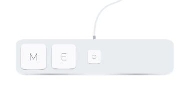 Media word written with computer buttons over white background. 4k