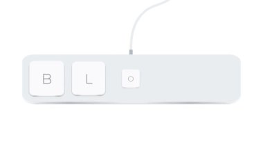 Block word written with computer buttons over white background. 4k