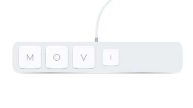 Movies word written with computer buttons over white background. 4k