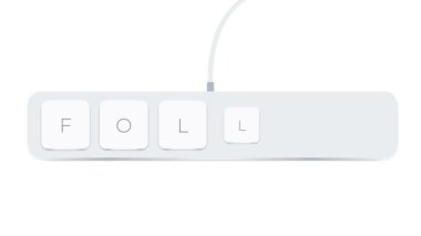 Follow word written with computer buttons over white background. 4k