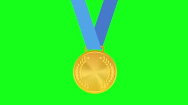Gold Medal. Golden 1st Place Badge. Sport Game Golden Challenge Award. Red Ribbon. 4k
