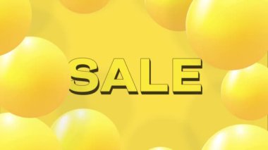 Mega Discount sale. Abstract background with falling 3d orange balls. Dynamic flying colorful bubbles. 4k