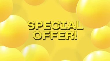 Special offer discount sale. Abstract background with falling 3d orange balls. Dynamic flying colorful bubbles. 4k
