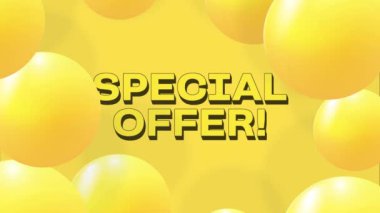 Special offer discount sale. Abstract background with falling 3d orange balls. Dynamic flying colorful bubbles. 4k