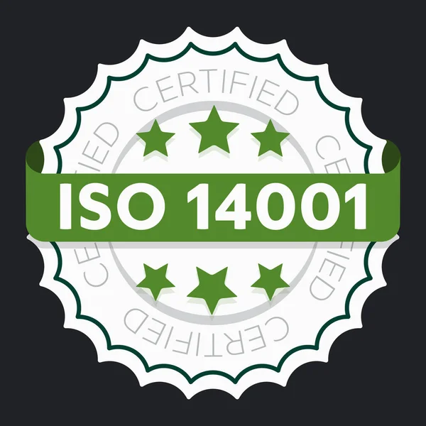 Iso 14001 Certifierad Skylt Miljöledningssystem Internationell Standard Godkänd Stämpel Grön — Stock vektor