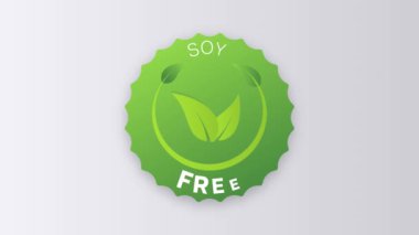 Soya ücretsiz animasyon ikonu daire rozet işareti. Genetik olarak değiştirilmemiş organizma amblemi çıkartması. Organik gıda kuponu. Hareket tasarımı